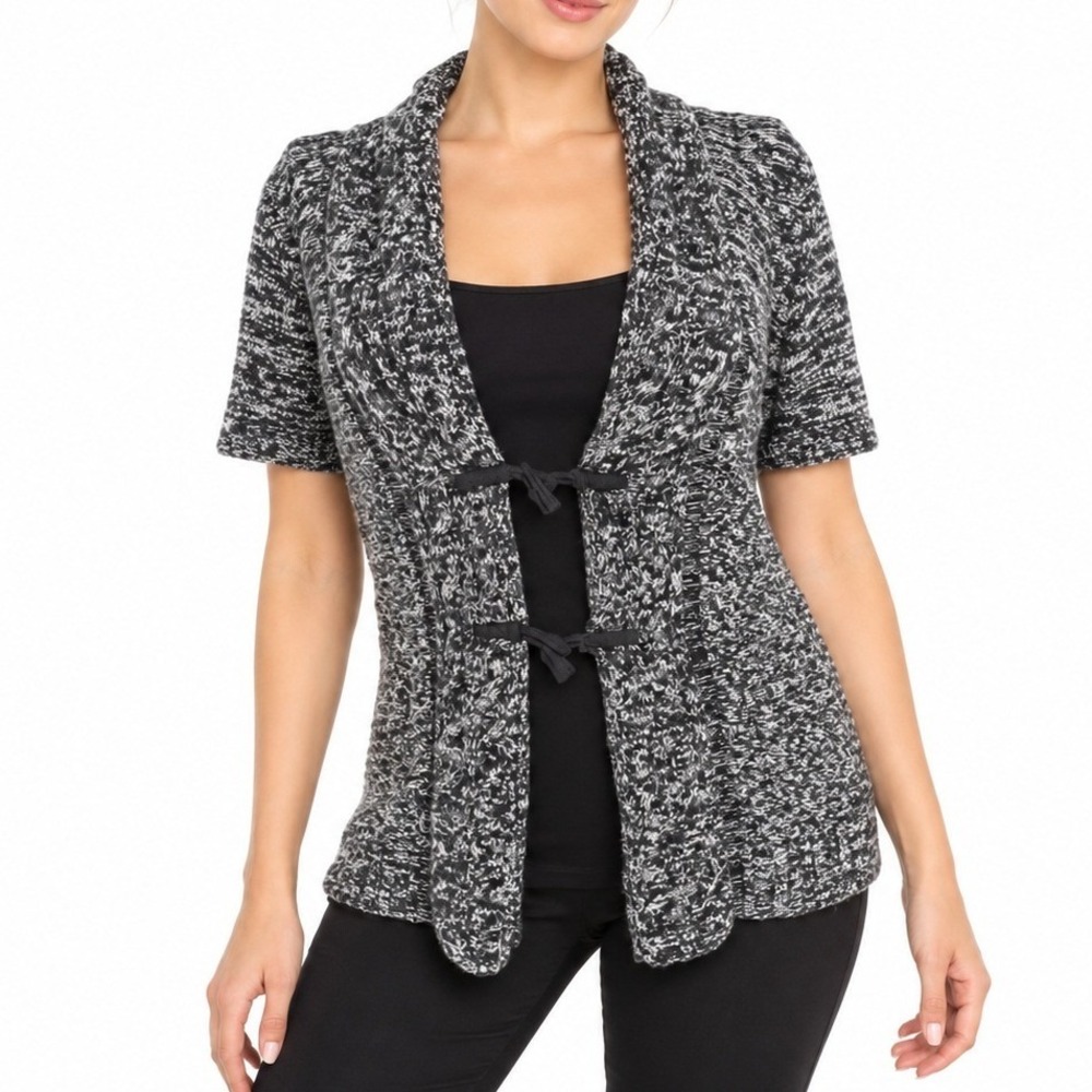 Christopher & Banks Cardigan Womens Large Navy Marled Toggle Short Sleeve